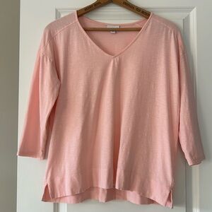 J Jill Cotton Modal Rayon V-Neck 3/4 Sleeve Pink Top w Side Vents Pink Size Lrg